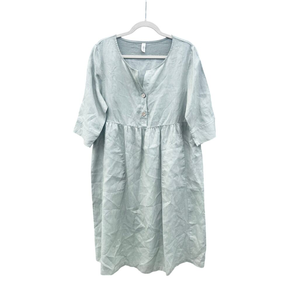 GRAE COVE Sage Green Linen Babydoll Midi Dress Medium M